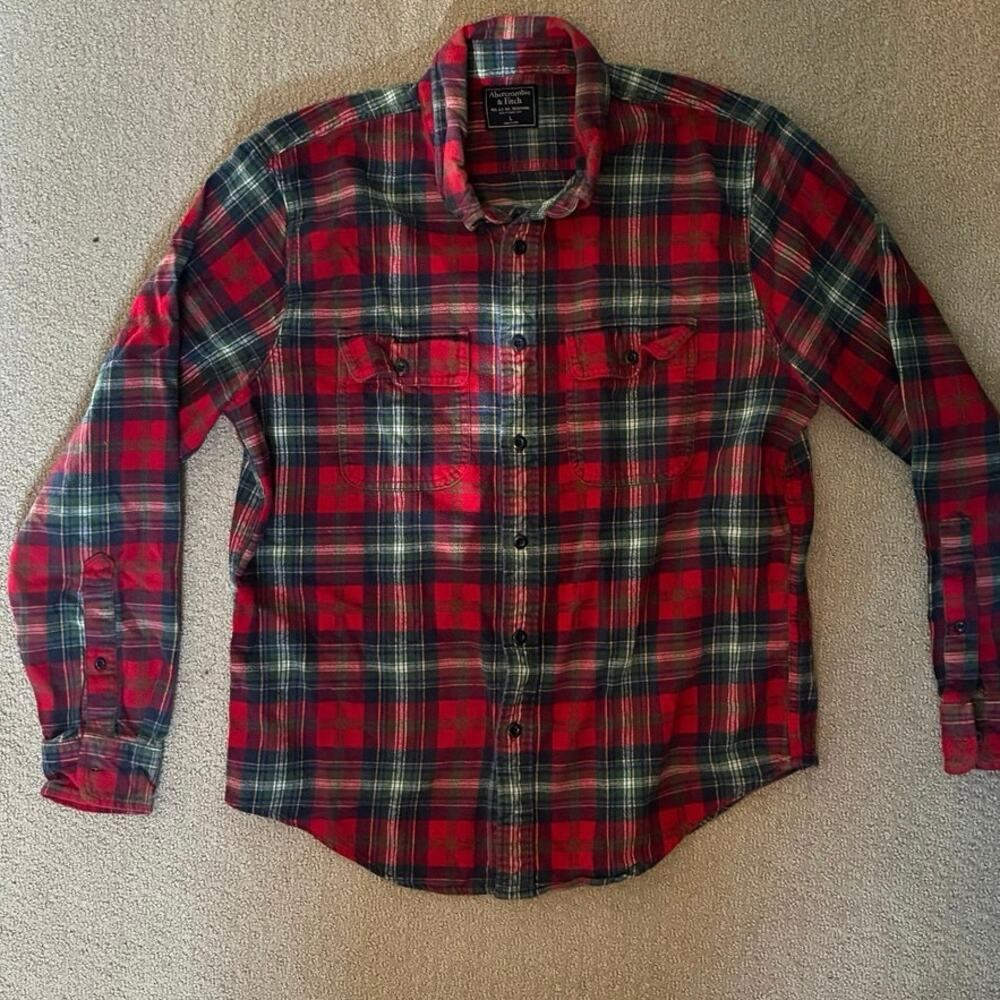 Abercrombie & Fitch Red Flannel Plaid Shirt Large